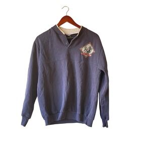 Vintage Navy Labrador Dog Graphic Sweatshirt Women's Pullover Henley Size Large